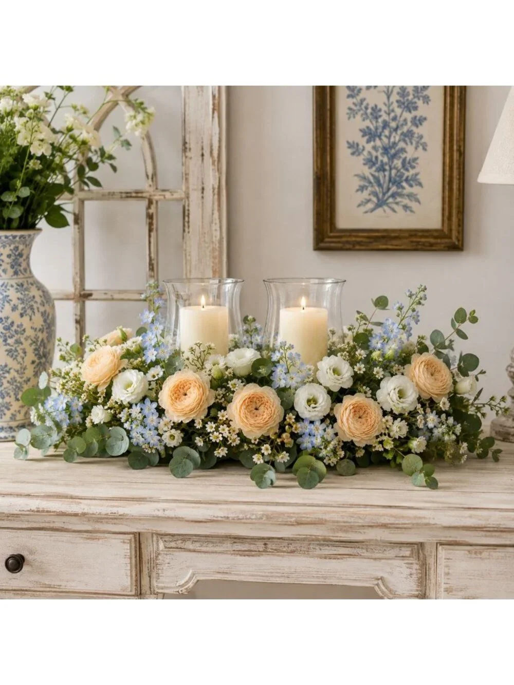 Creamy Peach Artificial Peony Ranunculus Flowers Set of 6 with 7 Inch Wire Stems